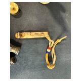 Eclectic Decor and Collectibles Lot with Glass Vases, Brass Weights, Oil Can, and Figurines