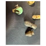 Eclectic Decor and Collectibles Lot with Glass Vases, Brass Weights, Oil Can, and Figurines