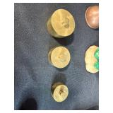 Eclectic Decor and Collectibles Lot with Glass Vases, Brass Weights, Oil Can, and Figurines