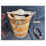 Antique Arctic 9 Ice Cream Maker, Cast Iron Plant Stand, and Wire Bundle