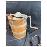 Antique Arctic 9 Ice Cream Maker, Cast Iron Plant Stand, and Wire Bundle
