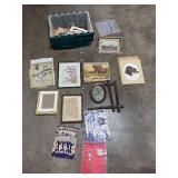Collection of Vintage Sheet Music, Prints, and Framed Artwork in Storage Tote
