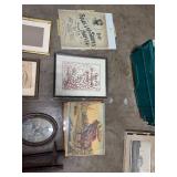 Collection of Vintage Sheet Music, Prints, and Framed Artwork in Storage Tote
