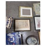 Collection of Vintage Sheet Music, Prints, and Framed Artwork in Storage Tote