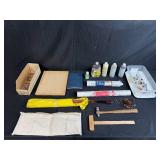 Mixed Art and Craft Supply Lot with Paints, Tools, and Wood Pieces