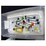 Mixed Art and Craft Supply Lot with Paints, Tools, and Wood Pieces