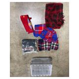 Collection of Plaid and Patterned Throw Blankets with Storage Tote