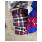 Collection of Plaid and Patterned Throw Blankets with Storage Tote