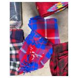 Collection of Plaid and Patterned Throw Blankets with Storage Tote