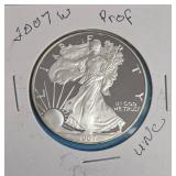 2007 W  - American Silver Eagle - Proof Mint - 1 Oz. Fine Silver  (821,759 Minted)