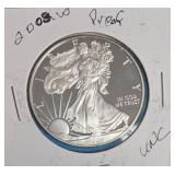 2008 W - American Silver Eagle - Proof Mint - 1 Oz. Fine Silver  (535,000 Minted)