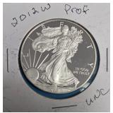 2012 W - American Silver Eagle - Proof Mint - 1 Oz. Fine Silver  ( 882,260 Minted)