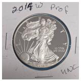 2014 W - American Silver Eagle - Proof Mint - 1 Oz. Fine Silver  (994,757 Minted)