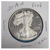 2018 W - American Silver Eagle - Proof Mint - 1 Oz. Fine Silver  (411,397 Minted)