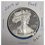 2019 W - American Silver Eagle - Proof Mint - 1 Oz. Fine Silver  (99,675 Minted)