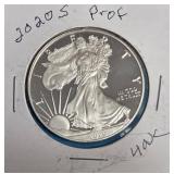 2020 W - American Silver Eagle - Proof Mint - 1 Oz. Fine Silver  (381,110 Minted)