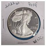 2022 W - American Silver Eagle - Proof Mint - 1 Oz. Fine Silver  (693,544 Minted)