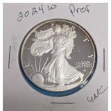 2024 W - American Silver Eagle - Proof Mint - 1 Oz. Fine Silver  (373,083 Minted)