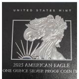 2025 W - American Silver Eagle - Proof Mint - 1 Oz. Fine Silver  (247,060 Minted) - Comes with Leather Wrapped Case and COA