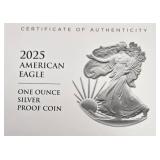 2025 W - American Silver Eagle - Proof Mint - 1 Oz. Fine Silver  (247,060 Minted) - Comes with Leather Wrapped Case and COA