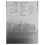 2025 W - American Silver Eagle - Proof Mint - 1 Oz. Fine Silver  (247,060 Minted) - Comes with Leather Wrapped Case and COA