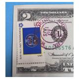 1976 $2 Bill With Utah Bicentennial Stamp - Low Serial Number - Crisp Bill (Very Collectible)