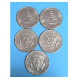 5  Kennedy Half Dollars -  (2-1972), (1-1974), ( 2-1776-1976 Bicentennial) - VF