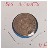 1865  2 Cents Coin - VF- Very Collectible