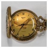 Gold-Tone Majestron Quartz Pocket Watch w/ Matching Chain & Knife