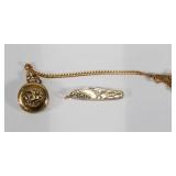 Gold-Tone Majestron Quartz Pocket Watch w/ Matching Chain & Knife