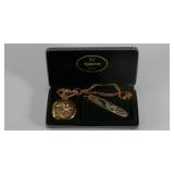 Gold-Tone Majestron Quartz Pocket Watch w/ Matching Chain & Knife