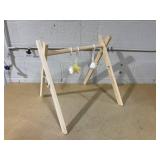 Wooden Baby Play Gym - Natural Finish Pinewood Baby Activity Gym with 3 Sensory Hanging Toys -  Safe and Durable for Infant Motor and Visual Development - Natural Wood (Missing Hardware)