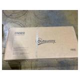 Outsunny Outdoor 2-Person Glider Bench, Outside Glider Swing Chair Loveseat with Table, Steel Frame, Blue