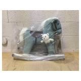 Qaba Kids Plush Ride-On Rocking Horse with Bear Toy, Children Chair with Soft Plush Toy & Fun Realistic Sounds, Blue