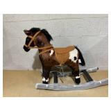 Qaba Kids Wooden Plush Ride-On Rocking Horse Chair Toy with Realistic Sounds Dark Brown/White