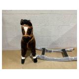 Qaba Kids Wooden Plush Ride-On Rocking Horse Chair Toy with Realistic Sounds Dark Brown/White