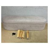 HOMCOM Storage Bench with Wooden Legs and Padded Seat, 120 kg Load Capacity, Oval Storage Ottoman, Beige