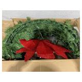 HOMCOM 36in Pre-Lit Christmas Wreath with 3D Red Bow, 11 Lighting Modes, Front Door Christmas Wreath with Remote