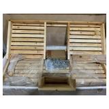 Outsunny 3-Seater Wooden Porch Swing, Patio Swing Bench with Folding Coffee Table, Cup Holders and Chains Included, 440lbs Weight Capacity, Natural