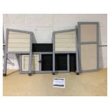 PawHut Elevated Rabbit Hutch, Wooden Bunny Cage with Hinged Asphalt Roof and Removable Tray, for Indoor/Outdoor, Gray (Used, Maybe Missing Hardware)