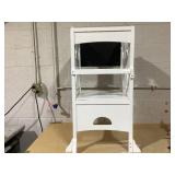 Qaba 2 in 1 Kids Foldable Kitchen Step Stool, Toddler Standing Tower with Chalkboard and Lockable Handrail for Children 3-6 Years Old, White (USED, Maybe Missing Hardware. Trasnsit Damage, See Photos)