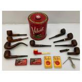 Vintage Velevet Tobacco Tin With Pipes