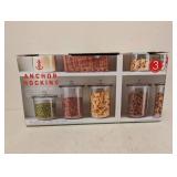 NEW ANCHOR HOCKING GOODE SUNDRY JAR GLASS STORAGE 3PC.
