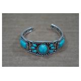 Silver Tone Cuff Bracelet - Turquoise Stone