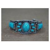 Silver Tone Cuff Bracelet - Turquoise Stone