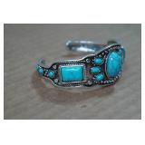 Silver Tone Cuff Bracelet - Turquoise Stone