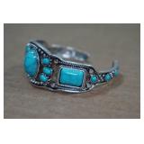 Silver Tone Cuff Bracelet - Turquoise Stone