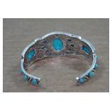 Silver Tone Cuff Bracelet - Turquoise Stone