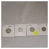 Lot of 4 Mercury Dimes 10c