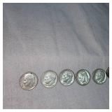 6-Silver Dimes, 5 Pre64 Roosevelt, 1 Mercury